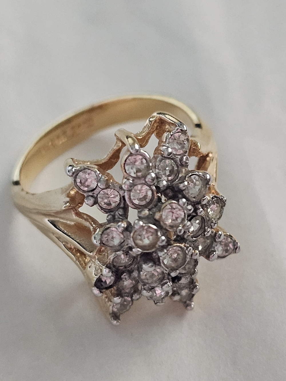 Vintage Joseph Esposito 14K Gold Electroplated Snowflake Cluster Ring Sz 6.5